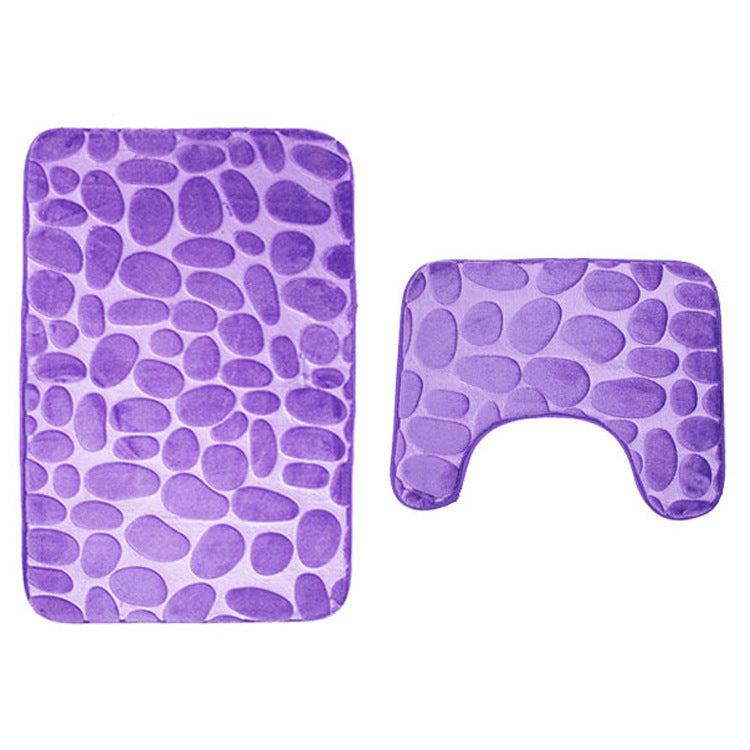2-Piece Bathroom Anti-Slip Mat Set – Soft Absorbent Pebble Stone Toilet & Floor Rug (6 Colors)