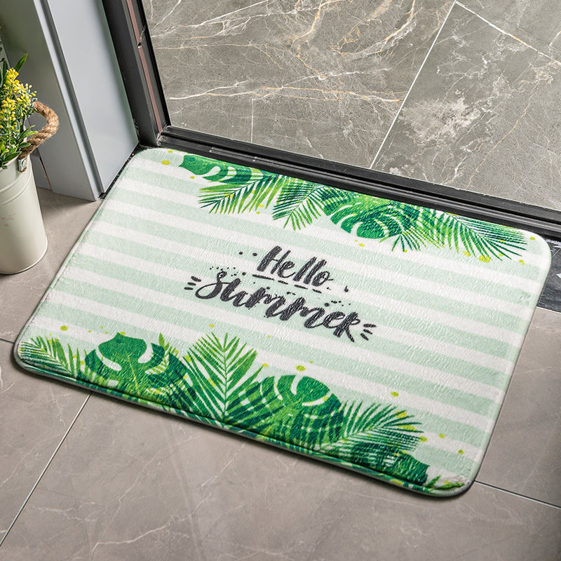 Cartoon Plants & Flowers Flannel Door Mat – Soft, Non-Slip & Absorbent Mat for Bedroom & Bathroom