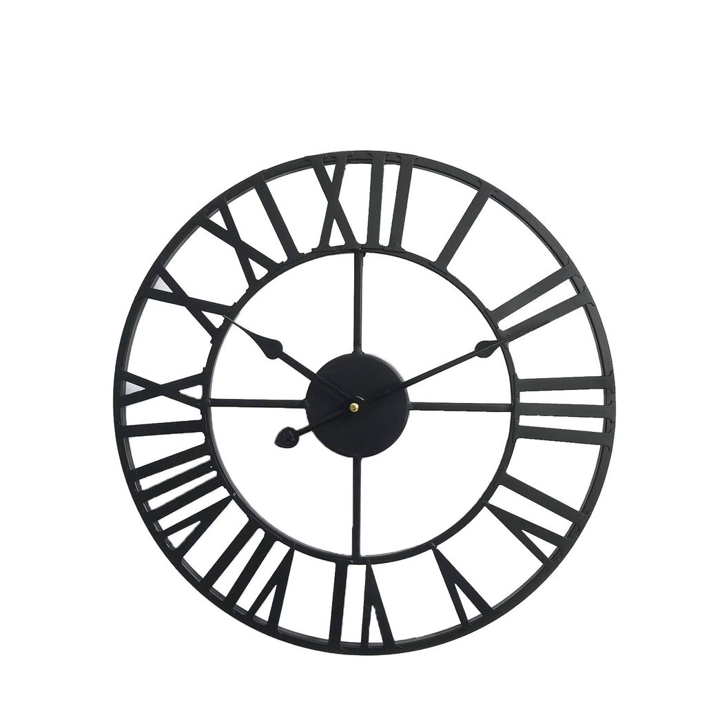 40CM Roman Metal Wall Clock – Vintage Skeleton Design, Black
