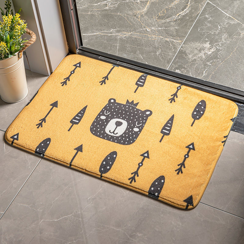 Cartoon Plants & Flowers Flannel Door Mat – Soft, Non-Slip & Absorbent Mat for Bedroom & Bathroom