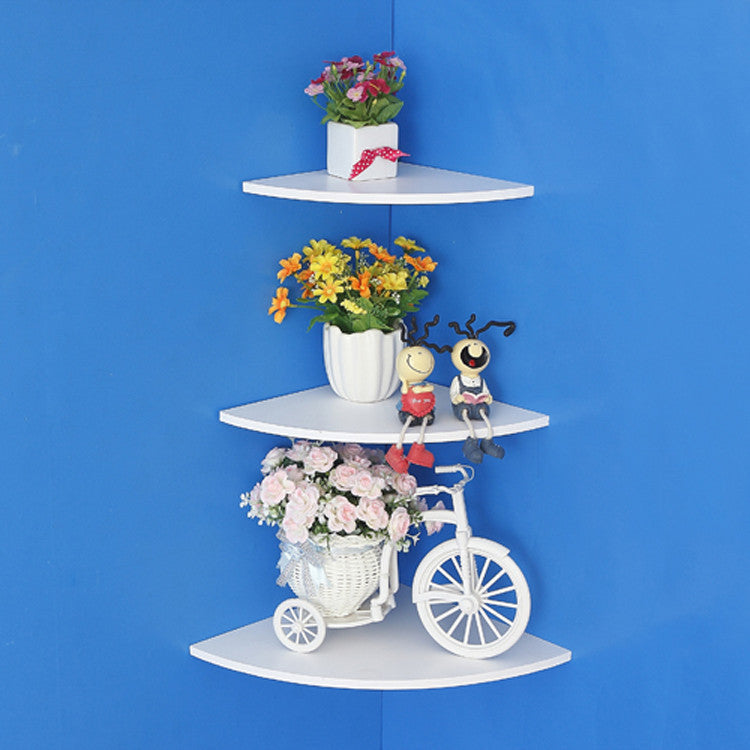 3-Tier Wall Corner Shelf – Creative White Wood-Plastic Wall Rack for Bedroom, Living Room, Kitchen & Bathroom (19×19cm, 21×21cm, 26×26cm)
