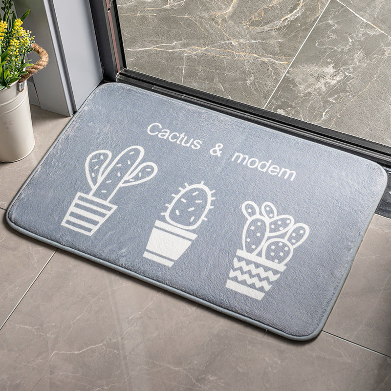 Cartoon Plants & Flowers Flannel Door Mat – Soft, Non-Slip & Absorbent Mat for Bedroom & Bathroom