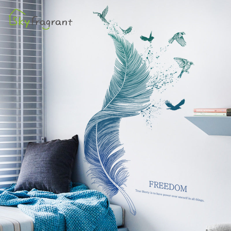 Extra-Large Feather Bird Wall Sticker – Modern Waterproof PVC Wall Art for Bedroom, Entrance & Living Room Décor (123×71cm)