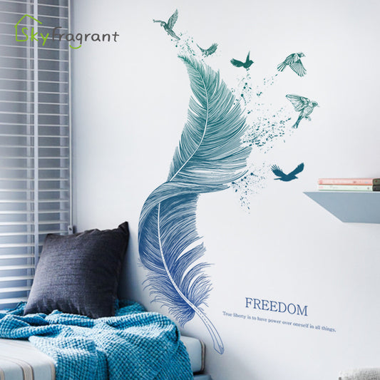 Extra-Large Feather Bird Wall Sticker – Modern Waterproof PVC Wall Art for Bedroom, Entrance & Living Room Décor (123×71cm)