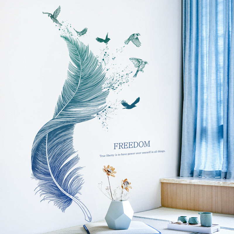 Extra-Large Feather Bird Wall Sticker – Modern Waterproof PVC Wall Art for Bedroom, Entrance & Living Room Décor (123×71cm)