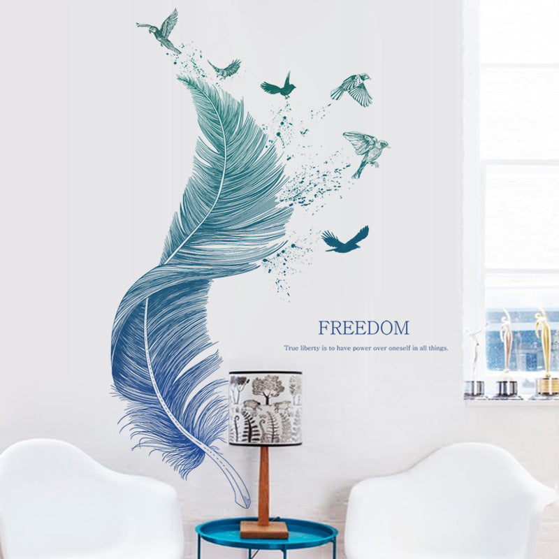 Extra-Large Feather Bird Wall Sticker – Modern Waterproof PVC Wall Art for Bedroom, Entrance & Living Room Décor (123×71cm)