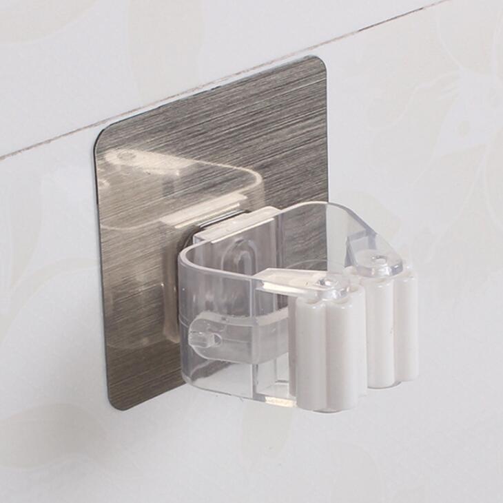 Magic Sticker Mop Rack – Strong Adhesive Wall-Mounted Mop & Broom Holder, Traceless Bathroom & Kitchen Organizer 4pcs