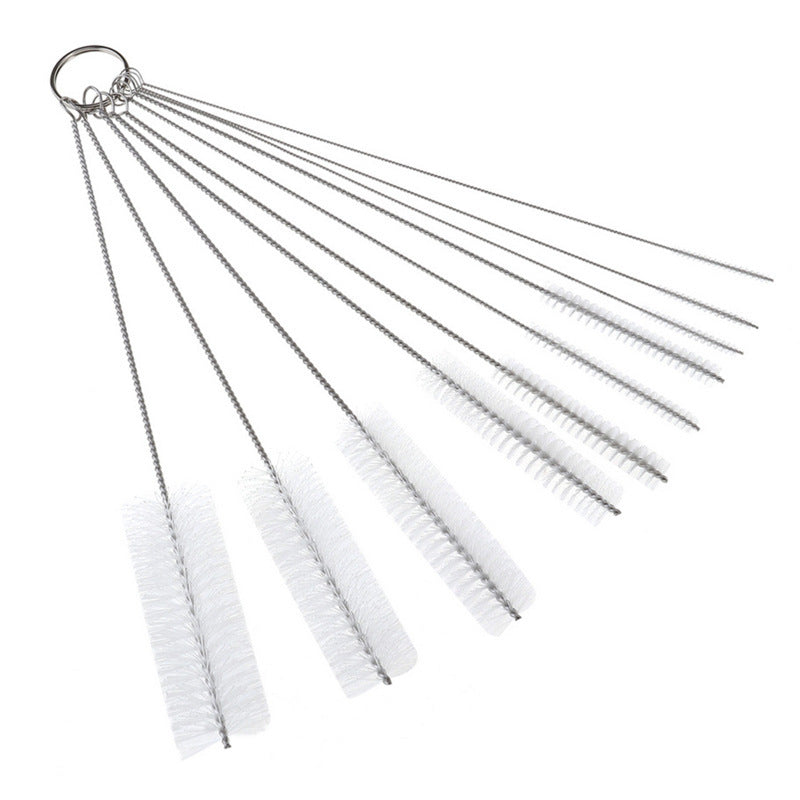 10-Piece Nylon Strip Brush Set (21 cm) – Multi-Diameter Bottle & Detail Cleaning Brushes (2-24 mm)