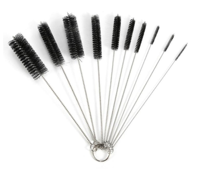 10-Piece Nylon Strip Brush Set (21 cm) – Multi-Diameter Bottle & Detail Cleaning Brushes (2-24 mm)
