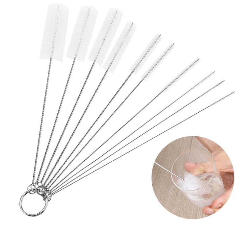 10-Piece Nylon Strip Brush Set (21 cm) – Multi-Diameter Bottle & Detail Cleaning Brushes (2-24 mm)