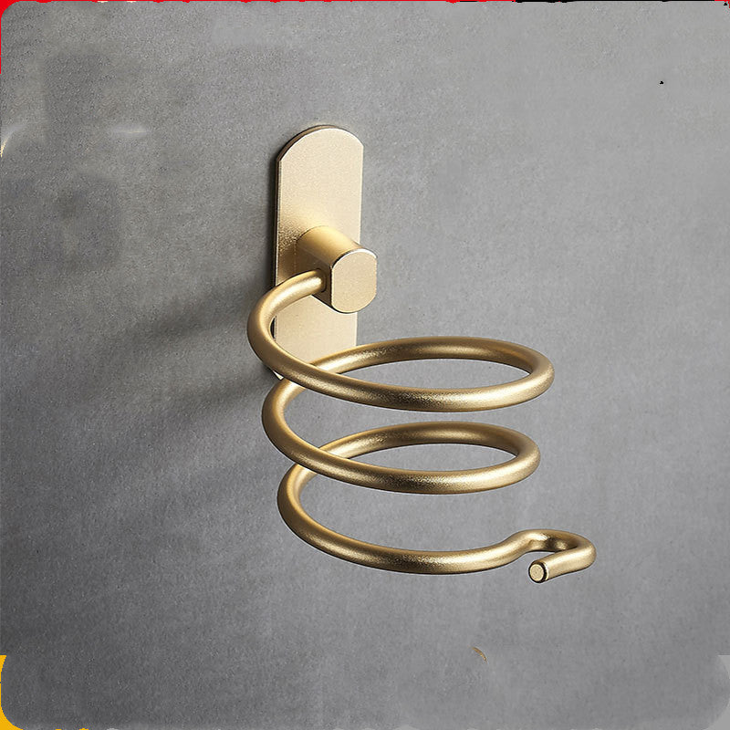 Wall-Mounted Space Aluminum Hair Dryer Rack – Adhesive & Screw Mount Bathroom Storage Holder (Silver/Black/Gold)