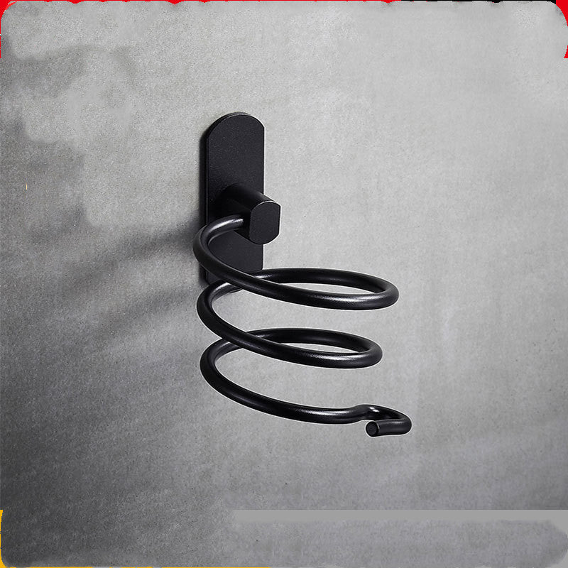 Wall-Mounted Space Aluminum Hair Dryer Rack – Adhesive & Screw Mount Bathroom Storage Holder (Silver/Black/Gold)