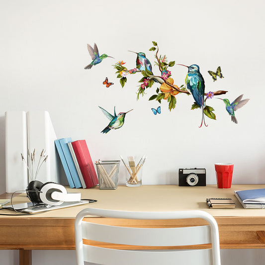 Color Butterfly Branch Bird Wall Sticker – 25×70 cm – Waterproof & Removable PVC Wall Art