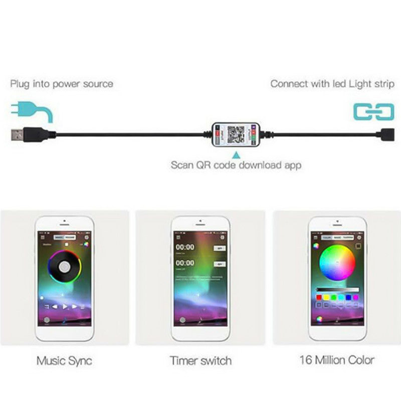 RGB Bluetooth USB Light Strip for TV – App Controlled, 1-5m USB LED Strip for Backlighting