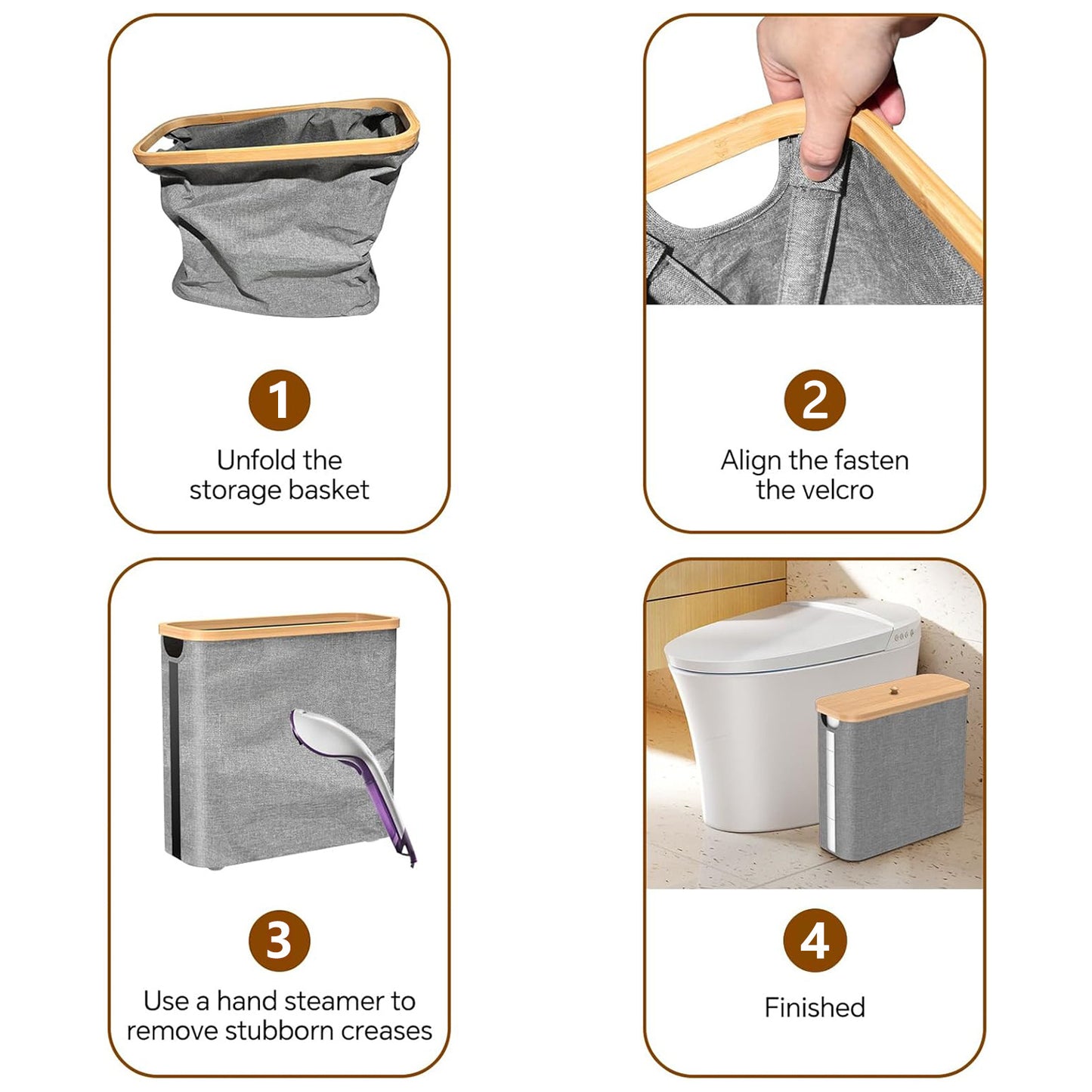 Toilet Paper Storage Basket with Lid – Bamboo & Waterproof Fabric Holder for Bathroom, RV & Small Spaces (Fits 9–12 Rolls)