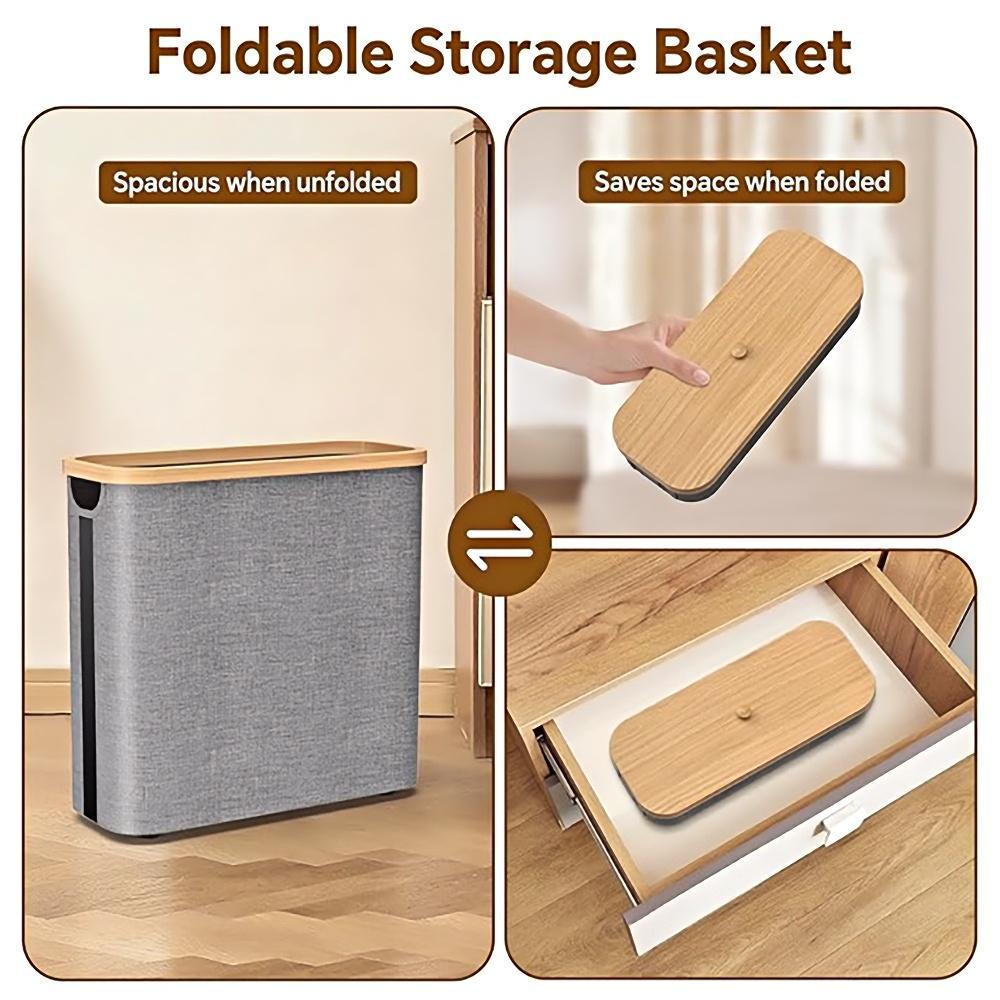 Toilet Paper Storage Basket with Lid – Bamboo & Waterproof Fabric Holder for Bathroom, RV & Small Spaces (Fits 9–12 Rolls)