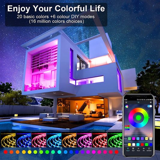 RGB Music Bluetooth LED Light Strip – App Controlled, Low Voltage Waterproof Lighting (16 / 18 Lamp Options)