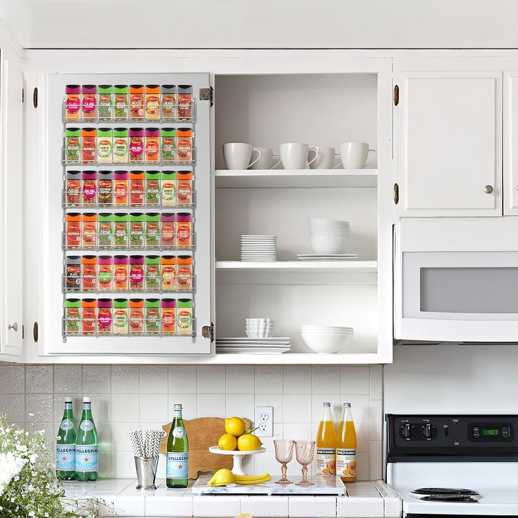Vinsani 6-Tier Herb & Spice Rack – Wall Mounted or Countertop Kitchen Organizer (Silver)
