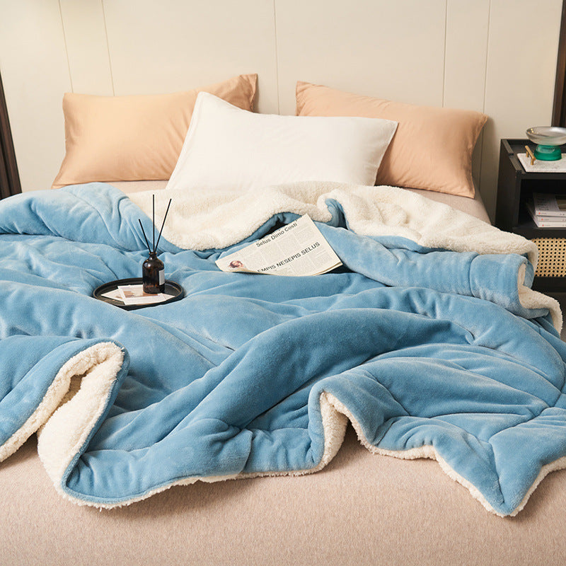 Double-Layer Thick Lamb Fleece Blanket – Ultra-Soft Warm Solid Color Throw for Bed & Sofa