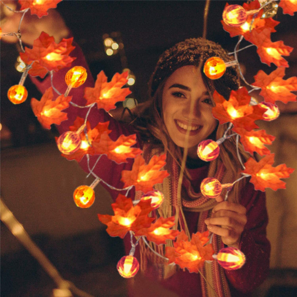 Maple Pumpkin LED String Lights – Battery Powered Fairy Lights for Garden, Halloween, Party & Room Décor (3m/6m)