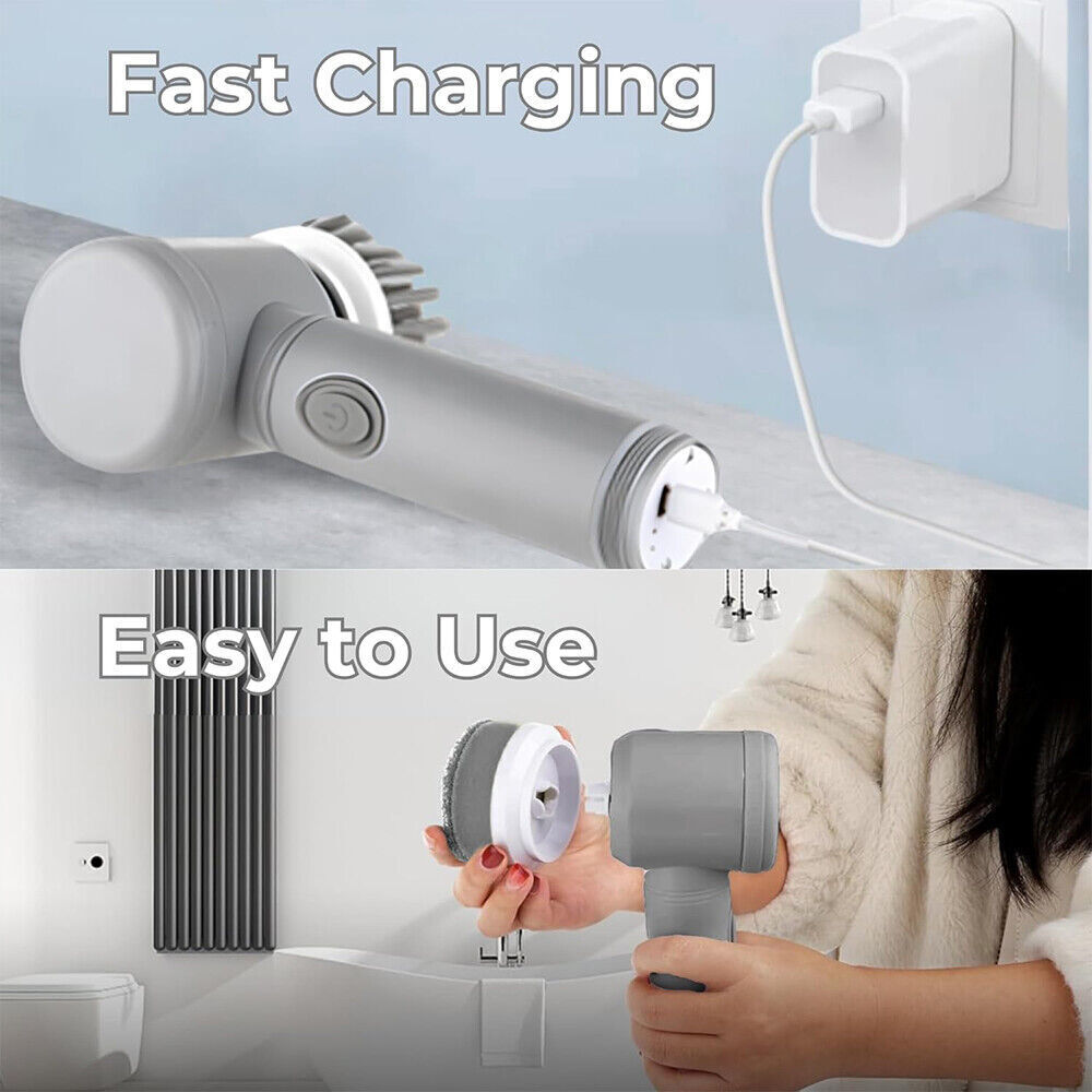 Rechargeable Cordless Electric Spin Scrubber – 7 Brush Heads Turbo Cleaning Brush for Bathroom, Kitchen & More