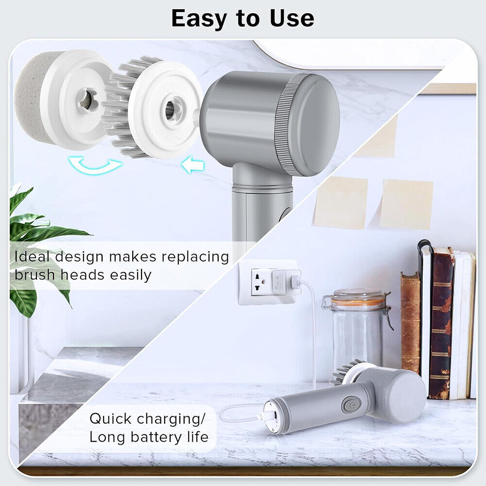 Rechargeable Cordless Electric Spin Scrubber – 7 Brush Heads Turbo Cleaning Brush for Bathroom, Kitchen & More