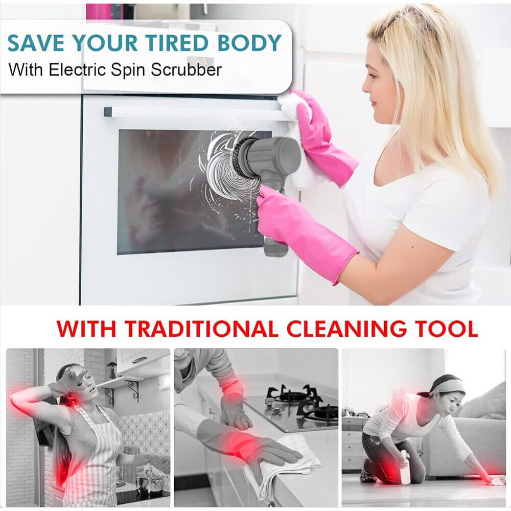 Rechargeable Cordless Electric Spin Scrubber – 7 Brush Heads Turbo Cleaning Brush for Bathroom, Kitchen & More