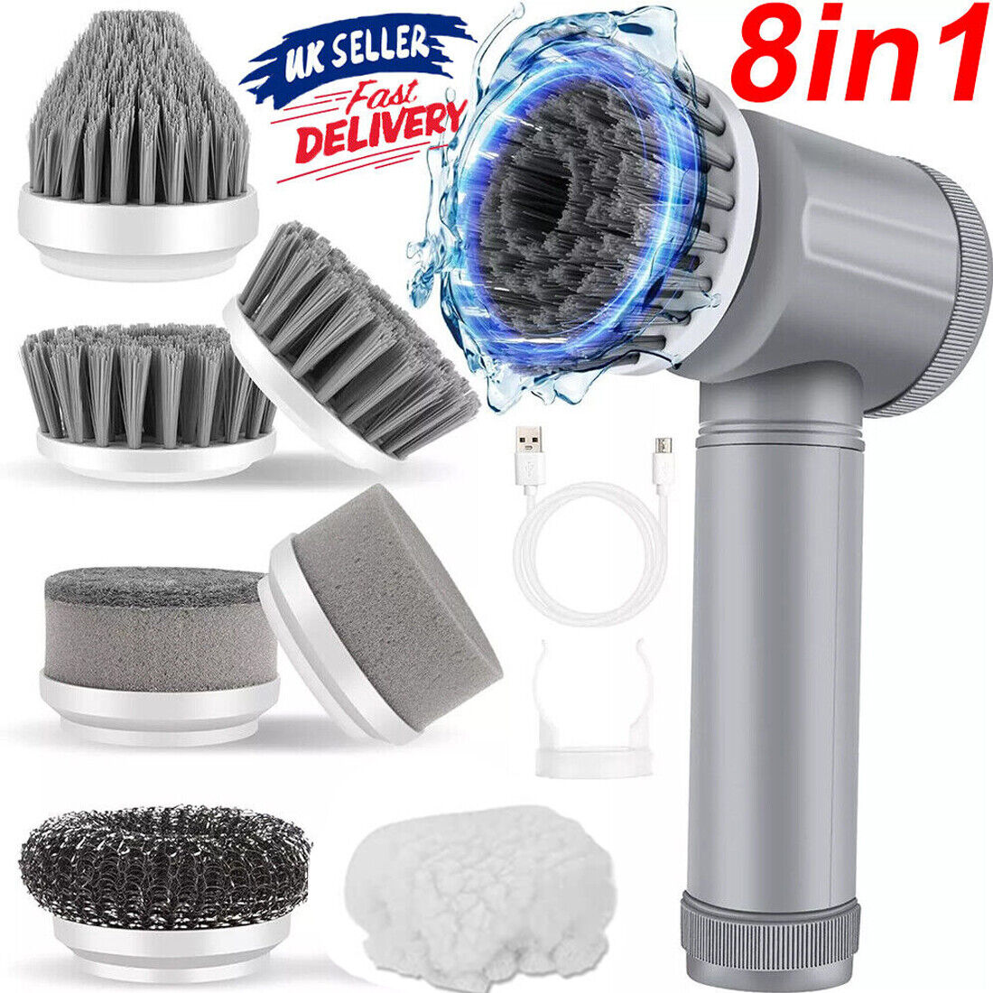 Rechargeable Cordless Electric Spin Scrubber – 7 Brush Heads Turbo Cleaning Brush for Bathroom, Kitchen & More