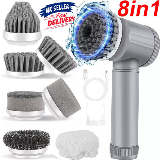 Rechargeable Cordless Electric Spin Scrubber – 7 Brush Heads Turbo Cleaning Brush for Bathroom, Kitchen & More