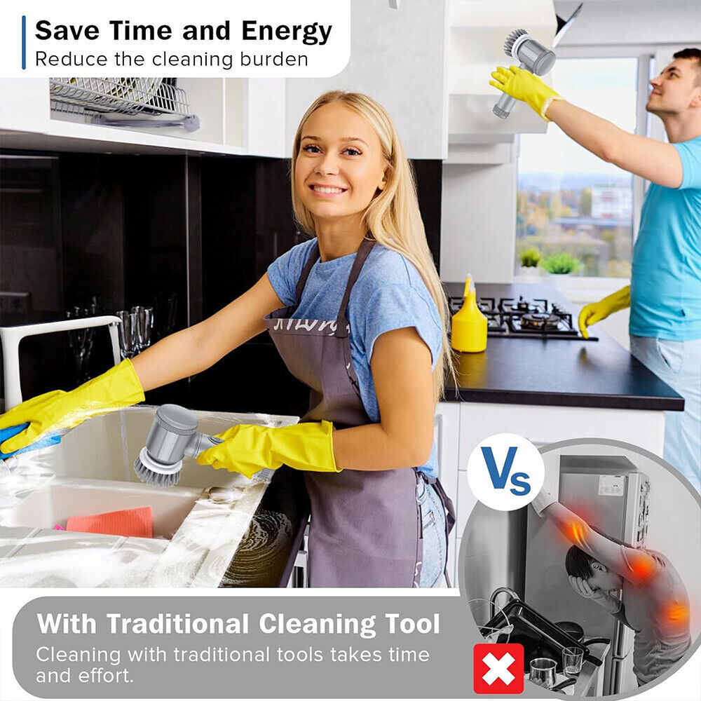 Rechargeable Cordless Electric Spin Scrubber – 7 Brush Heads Turbo Cleaning Brush for Bathroom, Kitchen & More