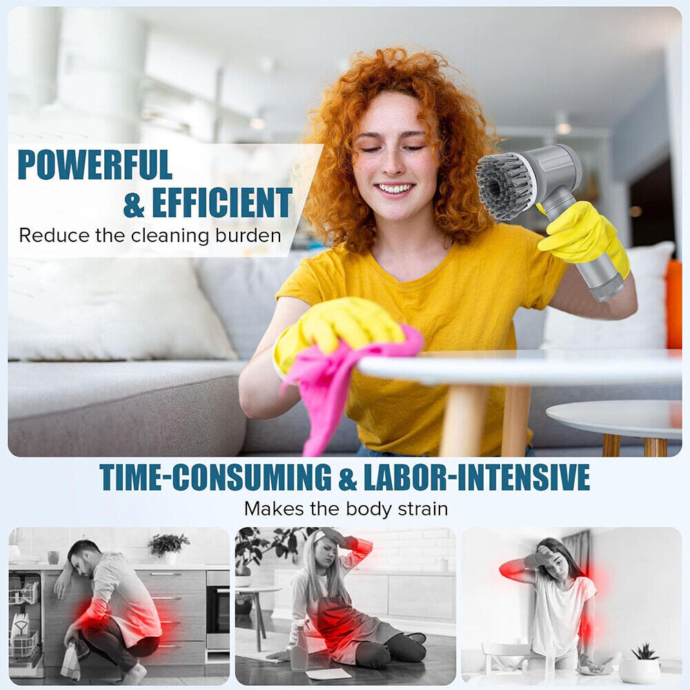 Rechargeable Cordless Electric Spin Scrubber – 7 Brush Heads Turbo Cleaning Brush for Bathroom, Kitchen & More