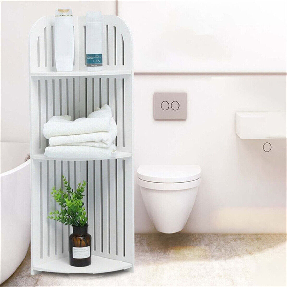 3-Tier Wall Corner Shelf – White Waterproof Wood-Plastic Rack for Bathroom, Kitchen & Living Room (21×21×80cm)