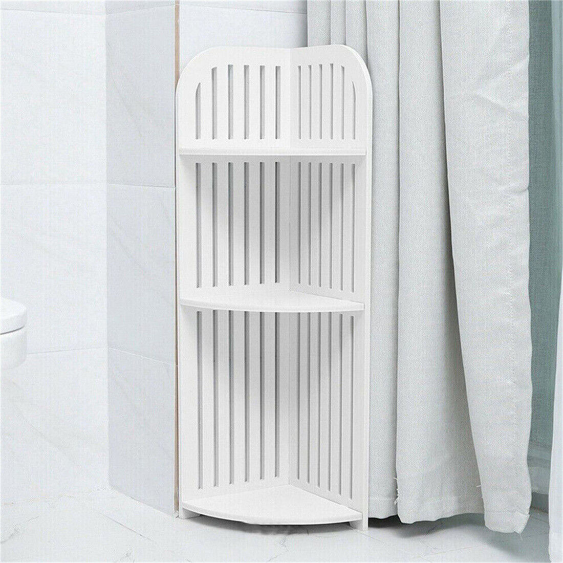 3-Tier Wall Corner Shelf – White Waterproof Wood-Plastic Rack for Bathroom, Kitchen & Living Room (21×21×80cm)