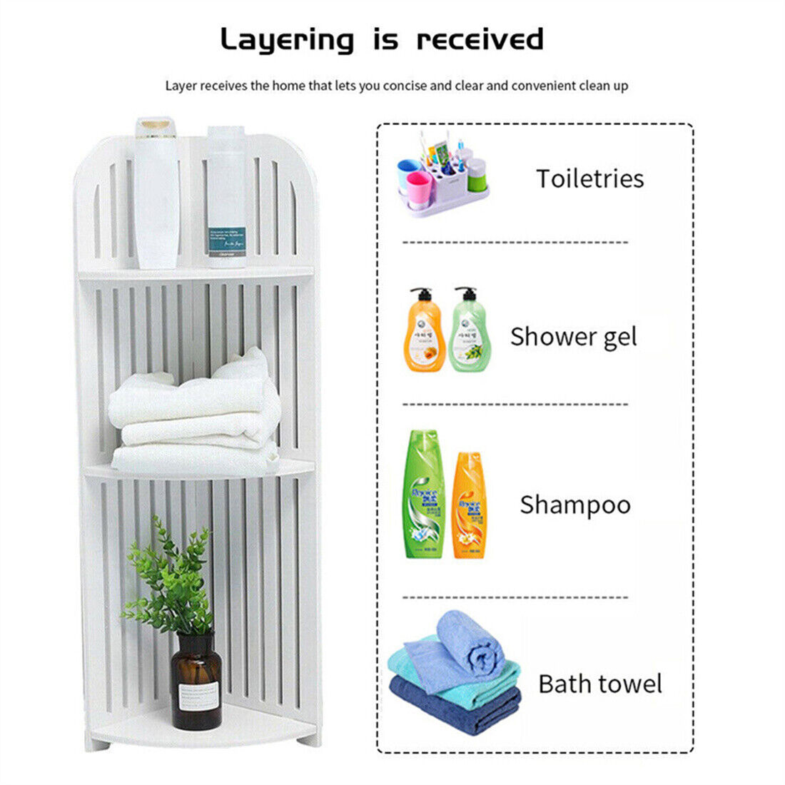 3-Tier Wall Corner Shelf – White Waterproof Wood-Plastic Rack for Bathroom, Kitchen & Living Room (21×21×80cm)