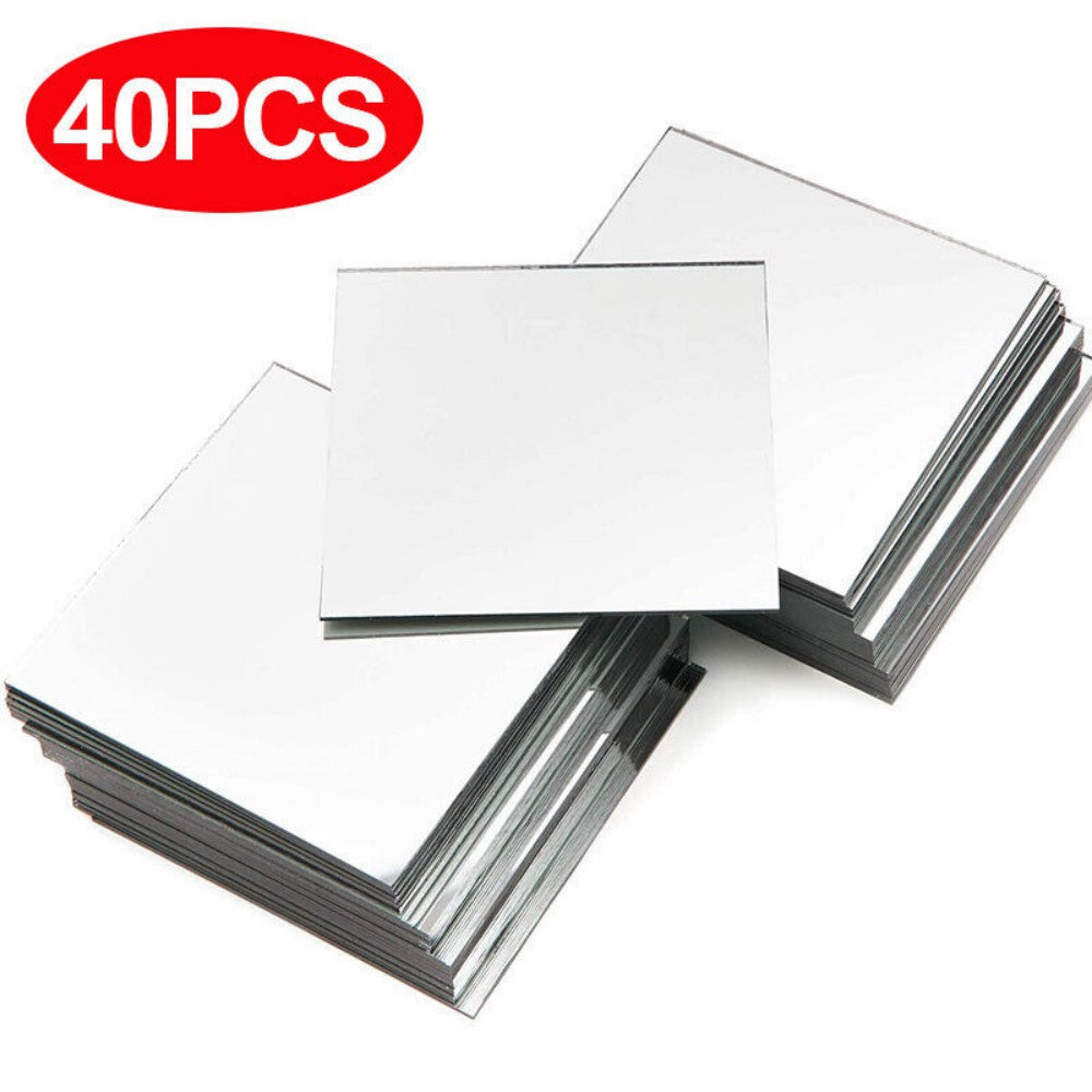 40-Piece Self-Adhesive Mirror Wall Stickers – Square Acrylic Glass Tiles for Home Decoration (15×15cm, Silver)
