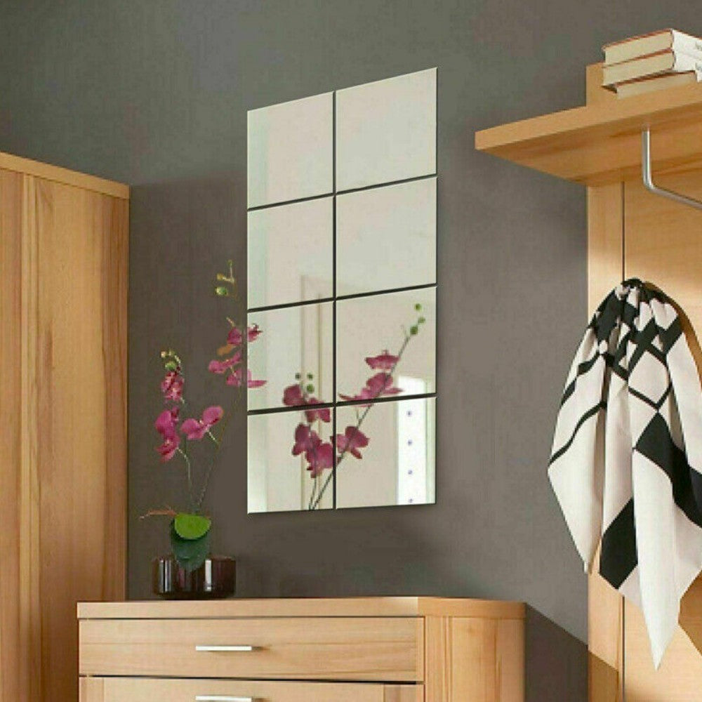 40-Piece Self-Adhesive Mirror Wall Stickers – Square Acrylic Glass Tiles for Home Decoration (15×15cm, Silver)