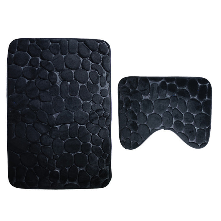 2-Piece Bathroom Anti-Slip Mat Set – Soft Absorbent Pebble Stone Toilet & Floor Rug (6 Colors)