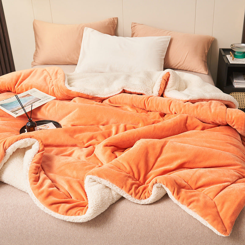 Double-Layer Thick Lamb Fleece Blanket – Ultra-Soft Warm Solid Color Throw for Bed & Sofa