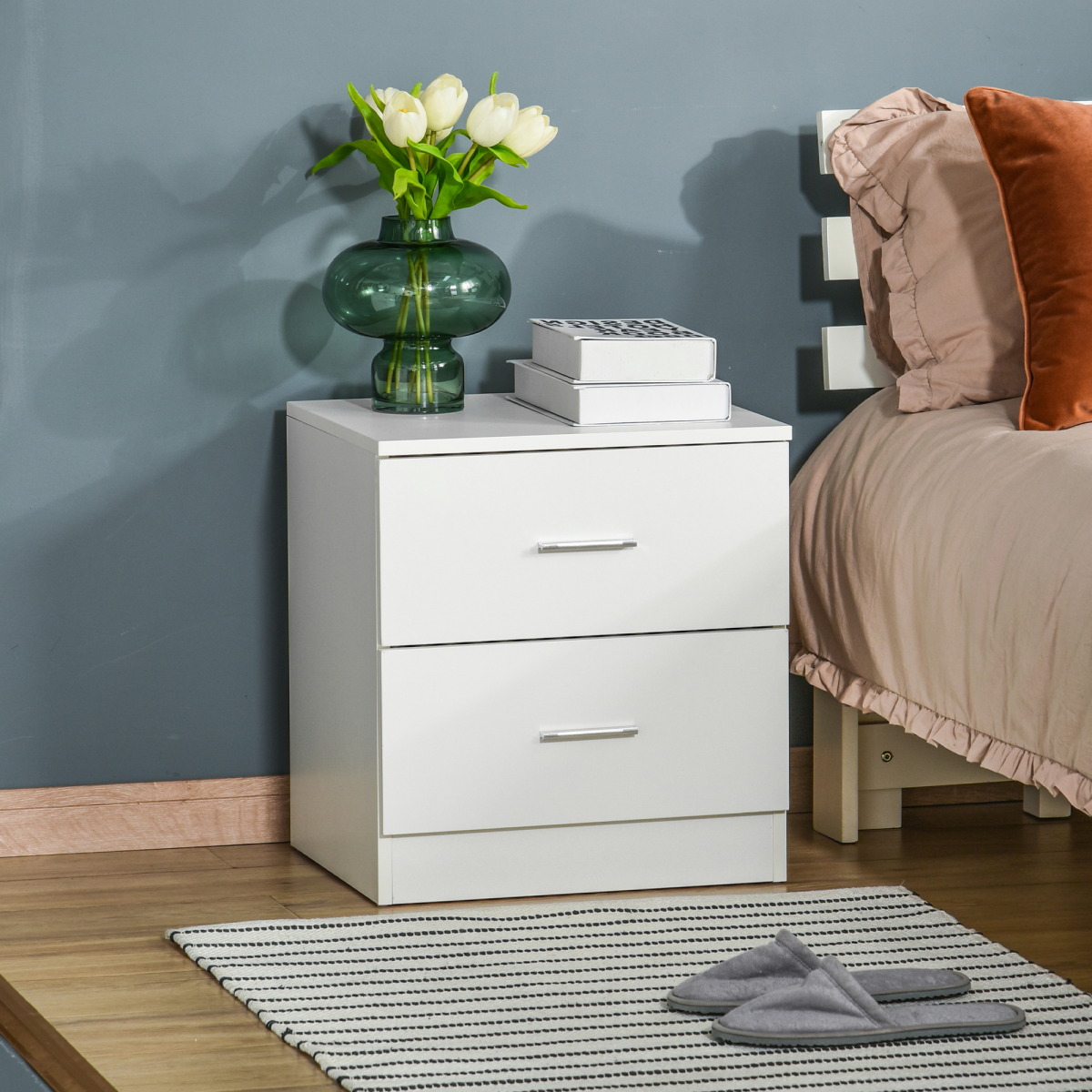Elegant Modern Wooden Nightstand Bedside Cabinet with Drawers for Organized Bedroom