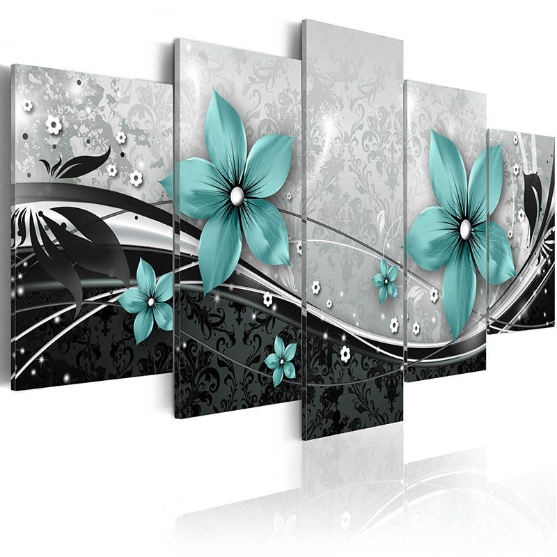 5-Piece Background Wall Decoration Painting – Floral Canvas Art Set for Living Room, Bedroom & Home Décor (Purple / Cyan / Pink)