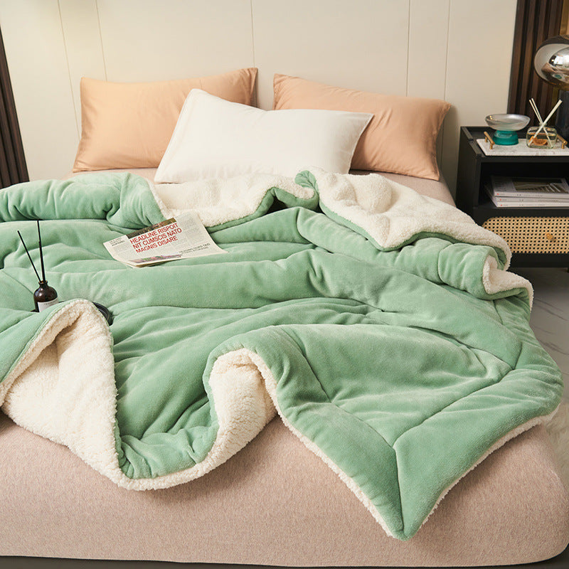 Double-Layer Thick Lamb Fleece Blanket – Ultra-Soft Warm Solid Color Throw for Bed & Sofa