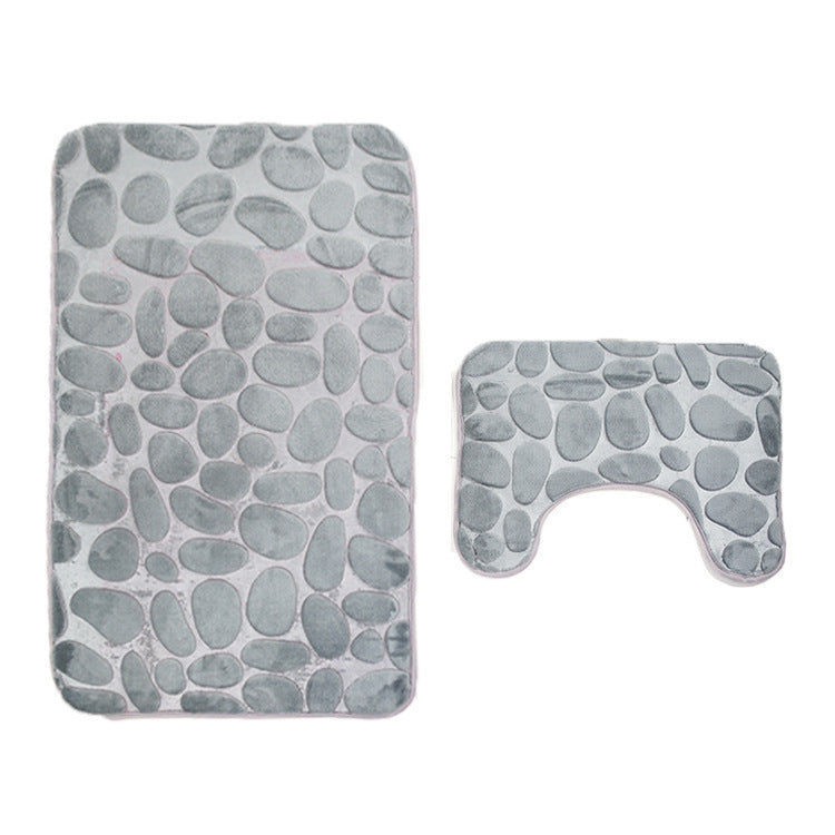 2-Piece Bathroom Anti-Slip Mat Set – Soft Absorbent Pebble Stone Toilet & Floor Rug (6 Colors)