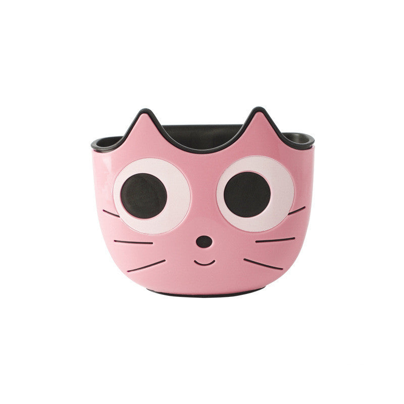 Hanging Sink Drain Shelf Basket – Cute Cat-Face Design, 1-Layer TPR/PP Hanging Bag (Pink / Blue / Green)