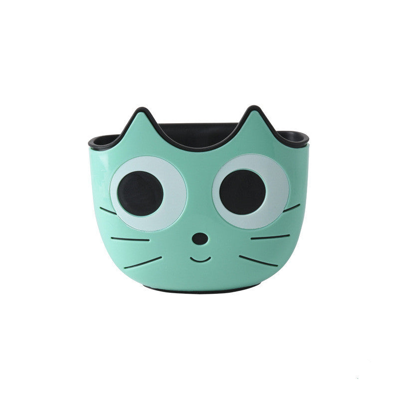 Hanging Sink Drain Shelf Basket – Cute Cat-Face Design, 1-Layer TPR/PP Hanging Bag (Pink / Blue / Green)