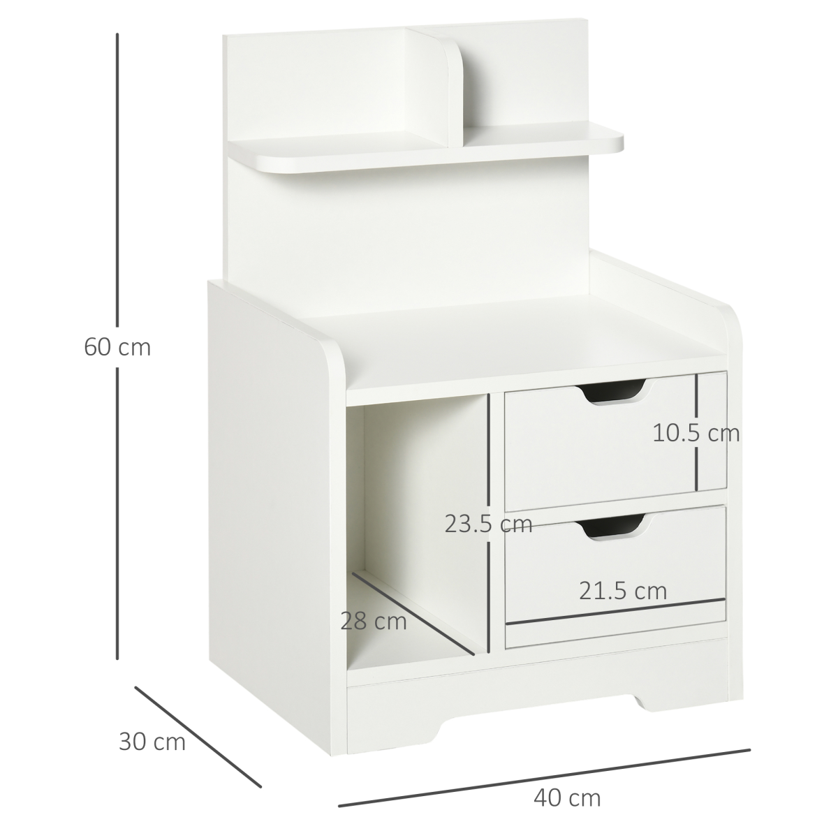 Sleek HOMCOM Modern Bedside Table with Unique Shelves & Dual Drawers for Storage