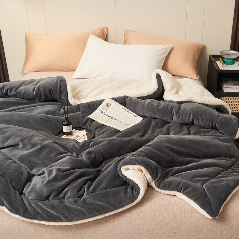Double-Layer Thick Lamb Fleece Blanket – Ultra-Soft Warm Solid Color Throw for Bed & Sofa