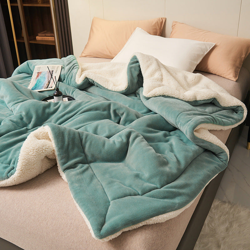 Double-Layer Thick Lamb Fleece Blanket – Ultra-Soft Warm Solid Color Throw for Bed & Sofa