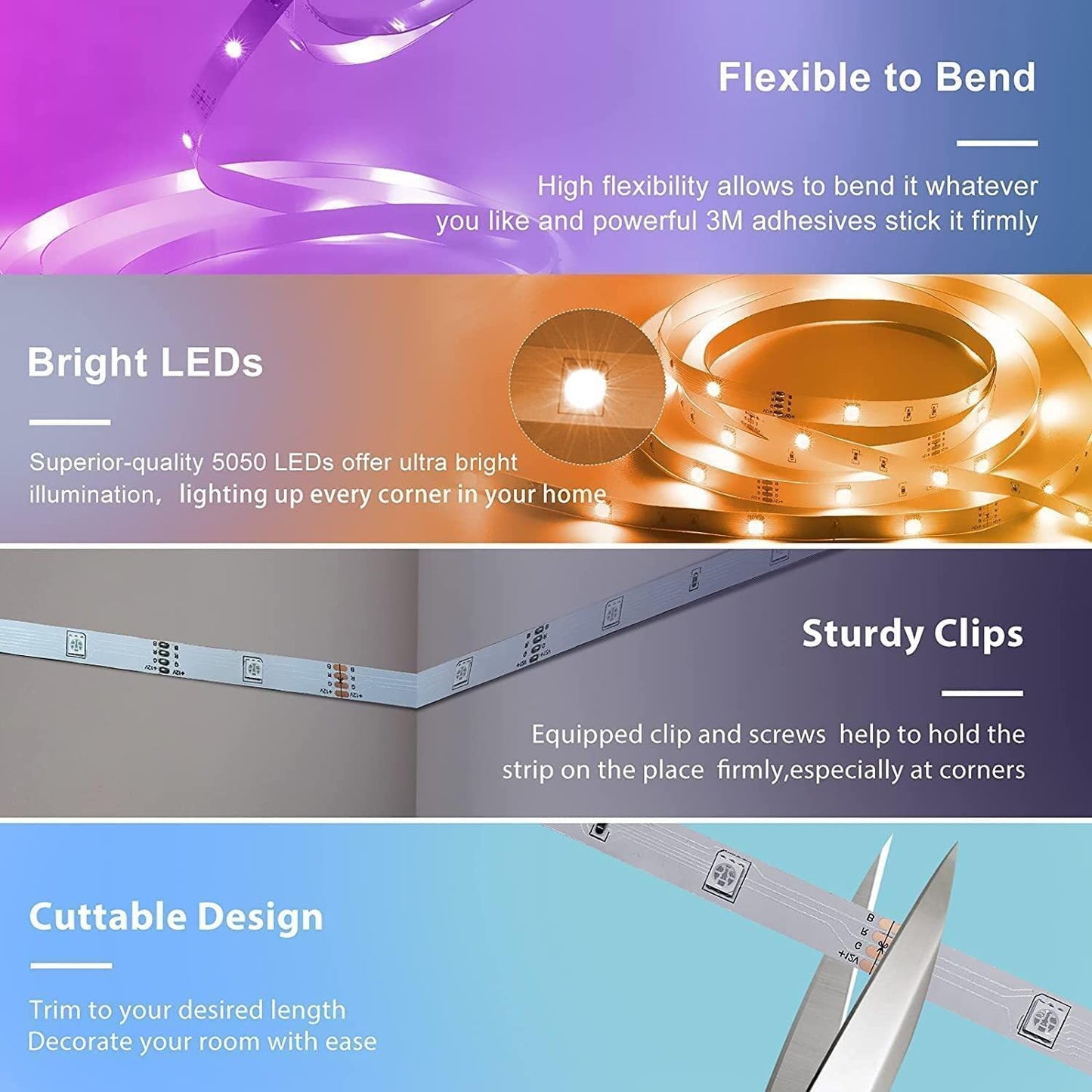 RGB Music Bluetooth LED Light Strip – App Controlled, Low Voltage Waterproof Lighting (16 / 18 Lamp Options)
