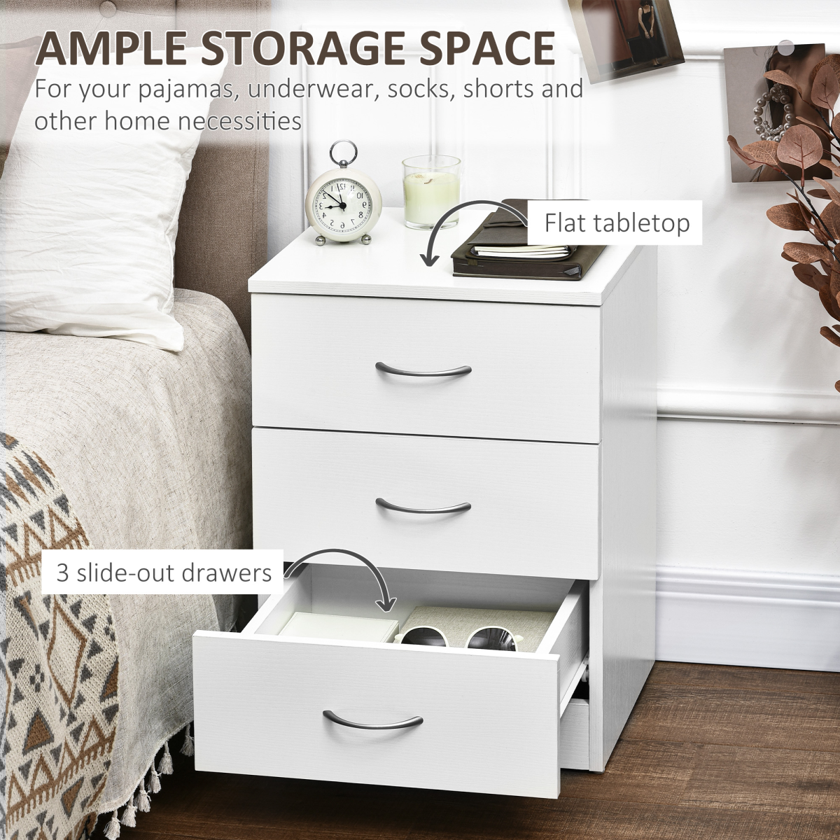 Elegant Modern Wooden Nightstand Bedside Cabinet with Drawers for Organized Bedroom