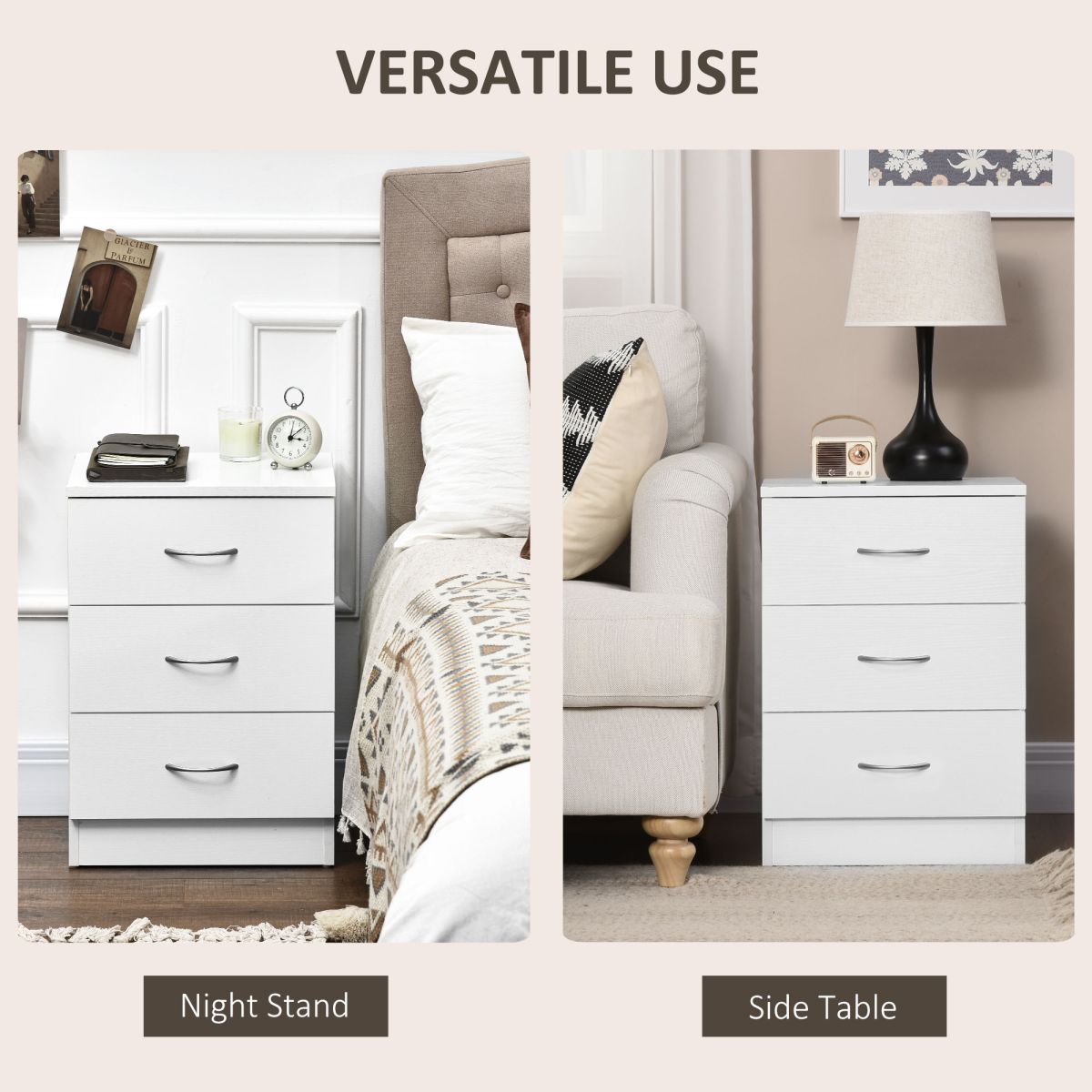 Elegant Modern Wooden Nightstand Bedside Cabinet with Drawers for Organized Bedroom